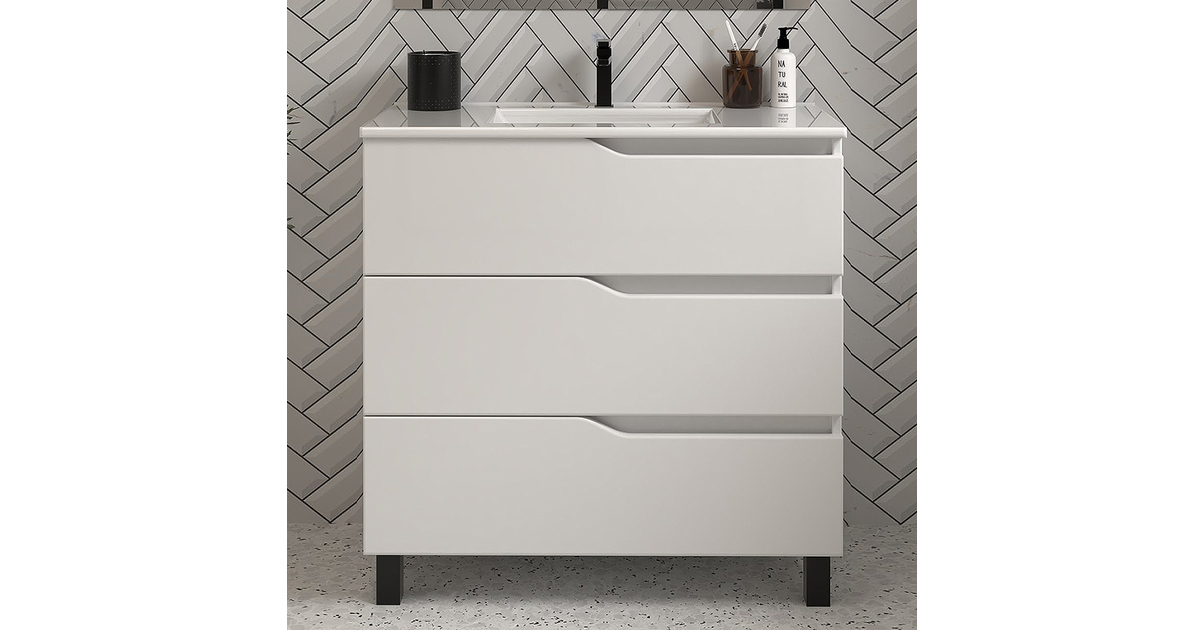 Meuble de salle de bain 3 tiroirs sans miroir MATA - 60cm - Meuble